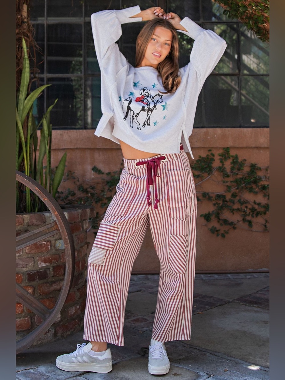 Free People Striped Wide-Leg Moxies with Drawstring